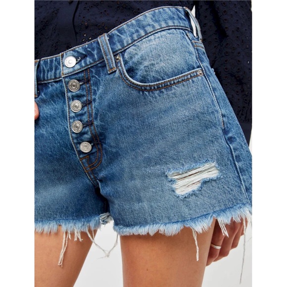 7FAM Monroe Exposed Button Denim Shorts - Picture 1 of 5
